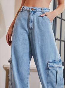 SHEIN Pantalones Vaqueros Baggy Con Bolsillos Laterales - Lavado ligero - Ver 3