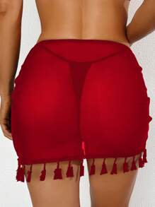 Swim Vcay 1 pieza Falda tipo pareo de un solo color con flecos en estilo bohemio para cubrir traje de baño de verano para mujeres