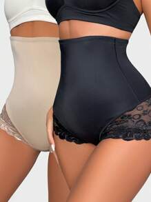 2 Packs Contrast Lace Scallop Trim Shapewear Panty
