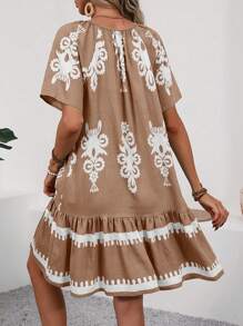 SHEIN LUNE Women's Printed Ruffle Hem Shift Dress, Summer - Multicolor - View 2