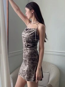 DAZY Summer Fashion V-Neck Pleated Bodycon Slip Dress With Straps Is Suitable For Date Sundress,Casual Women Dresses - Coffee - View 6