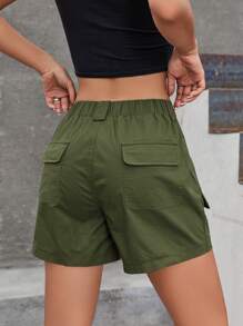 Women Solid Color Pocket Design Fashion Cargo Shorts - Army Green - View 2