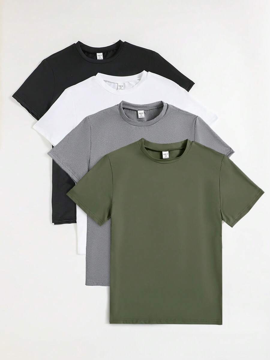 SHEIN Vacaura 4pcs/Pack Teen Boy Plain Colored Short Sleeve T-Shirt For Daily Wear, Classic Round Neck Design, Soft And Comfortable Teeholiday,Summer,Travel,Getaway, School, Campus, College - Multicolor - View 1
