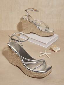 NỮ Nêm Giày cao gót Nền tảng Dép xăng đan Thích hợp Đối với Mặc hàng ngày Phù hợp - Bạc - Xem 1