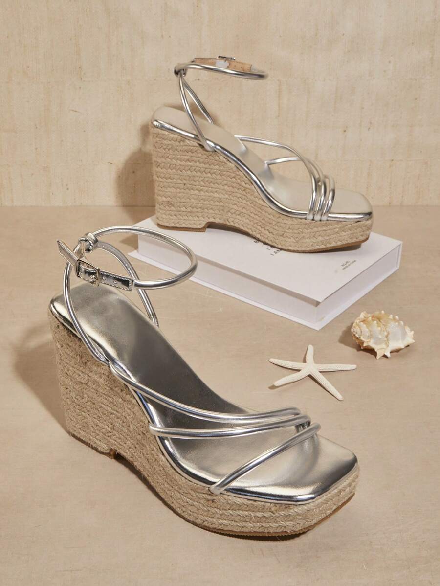 NỮ Nêm Giày cao gót Nền tảng Dép xăng đan Thích hợp Đối với Mặc hàng ngày Phù hợp - Bạc - Xem 1