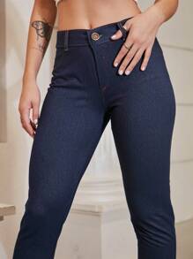 SHE(IN) BRASIL Quần jean skinny lưng cao - Màu xanh hải quân - Xem 3