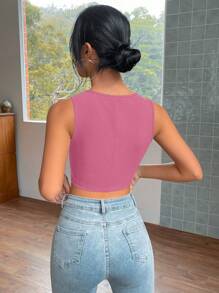 SHEIN EZwear Blazer sin mangas de moda para mujer en otoño/invierno - Rosa Fucsia - Ver 2