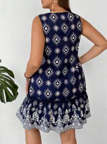 SHEIN LUNE 印花領口無袖連衣裙，V領設計 - 彩色 - 查看 2