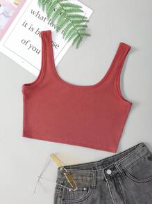 INAWLY Rib-knit Crop Tank Top - Dusty Pink - View 1