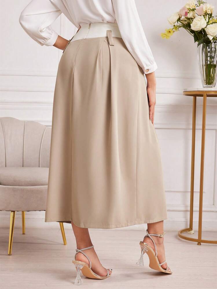 Women's Spring Summer Casual Colorblock Pleated Skirt With Waistband Fall Cloth For Women
