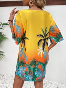 Breezaya Vestido mini de manga corta suelto con estampado, estilo de vacaciones en la playa para mujer