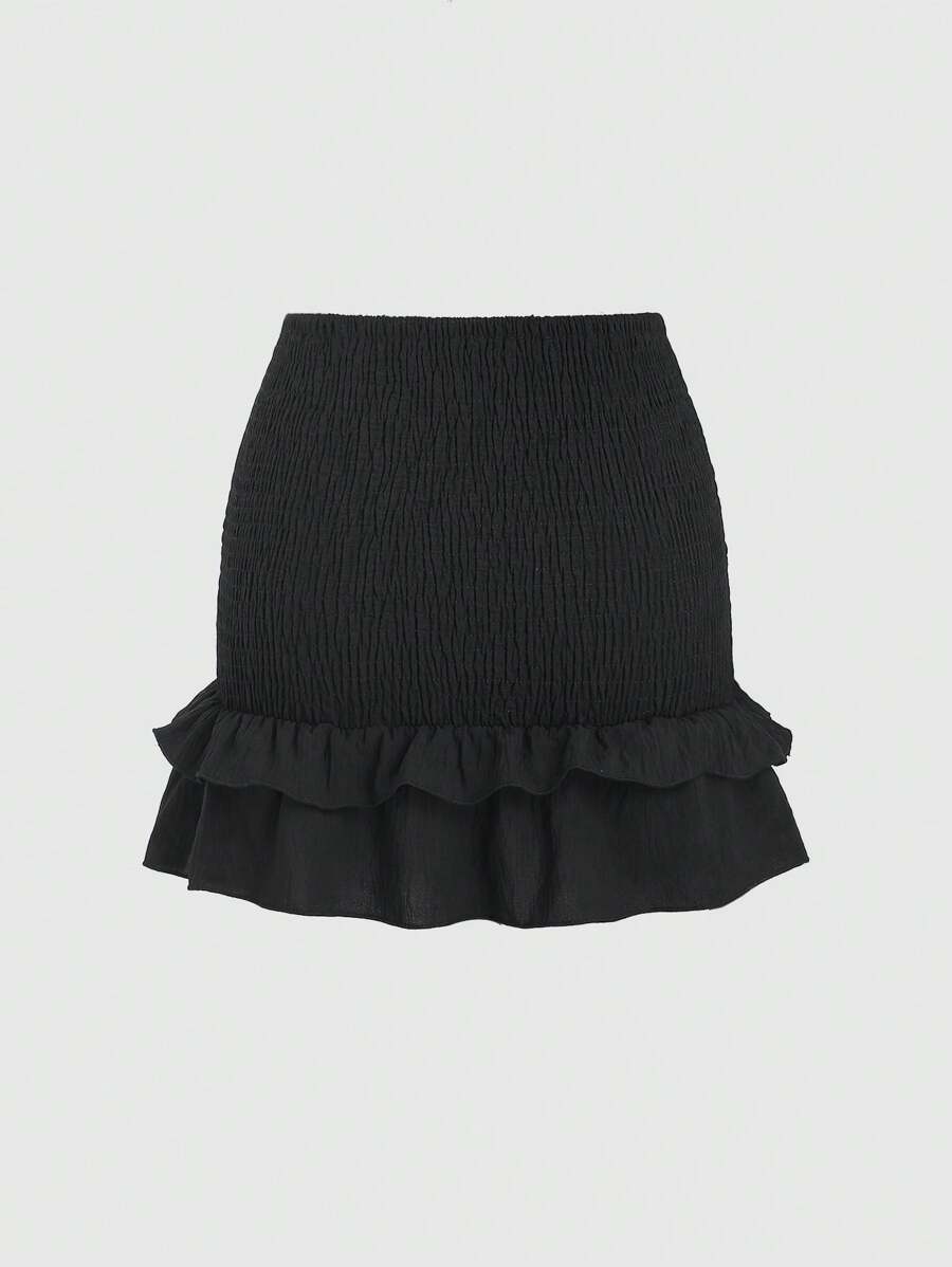 Sweetra 女士夏季不对称下摆迷你裙，带褶边细节和拼接 Y2K 服装