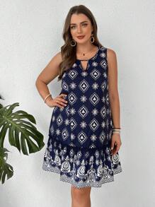 SHEIN LUNE 印花領口無袖連衣裙，V領設計 - 彩色 - 查看 4