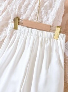 SHEIN Pantalones Capri de pierna ancha blanco casual para chica adolescente para uso diario y en el trabajo