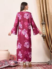 Al Najma 女性長袖阿拉伯花卉印花連衣裙 - 彩色 - 查看 2