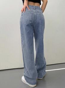 DAZY Jeans rectos de ajuste holgado, ropa de vuelta al colegio - Lavado ligero - Ver 5