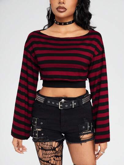 Fairycore Striped Print Crop Tee