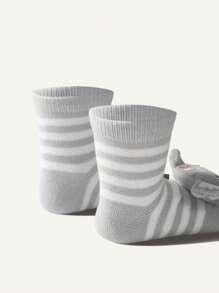 SHEIN 2對嬰兒考拉3D圖案襪子，適用於日常戶外穿著 - 彩色 - 查看 5