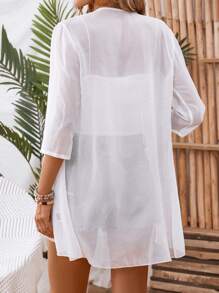 SHEIN LUNE 春夏季休閒蕾絲拼接純色外套 - 白色 - 查看 2