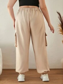 RueChic Plus Size Frenchy Cargo Pants Side Flap Pocket - Apricot - View 2