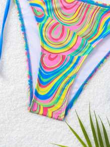 SHEIN Swim Ladies Fashionable Colorful Fluid Print Separated Bikini Set Swimming Costume (Random Print), Summer Beach - Multicolor - View 5