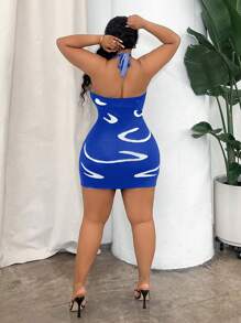 Maweii Vestido de suéter halter ajustado a la espalda sin mangas de talla grande y mini con bloque de color para vacaciones de verano
