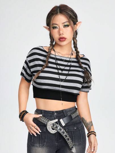 Fairycore Striped Print Crop Tee