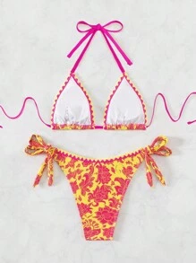 Swim Vcay Ladies' Halter Neck Swimwear Set In Random Print (Copyright Purchased) Summer - Multicolor - View 2