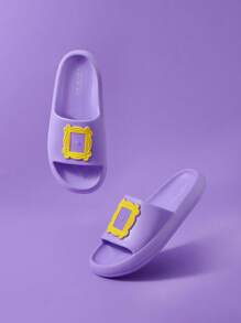 FRIENDS X SHEIN Chancletas moradas de plástico con estampado de letras para mujer, para el otoño - Morado - Ver 2