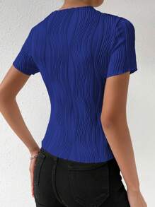 Chiquease Women Summer Solid Color Textured Slim Fit Round Neck Short Sleeve T-Shirt