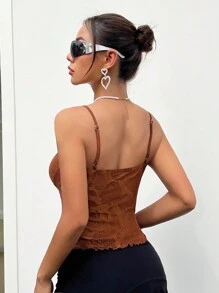 SHEIN ICON Áo hai dây lưới hoa hồng mùa hè cho nữ viền bất đối xứng - màu nâu - Xem 2