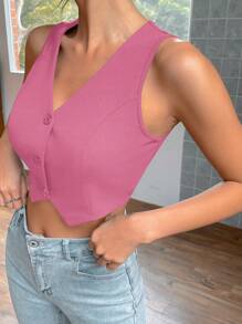 SHEIN EZwear Blazer sin mangas de moda para mujer en otoño/invierno - Rosa Fucsia - Ver 6