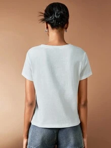 Forever 21 NỮ Mùa hè giản dị Cơ thể In Ngắn tay Áo thun - trắng - Xem 2