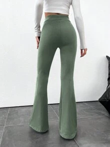SHEIN Tall Của phụ nữ Màu thuần Bùng nổ Xà cạp - màu xanh lá - Xem 2