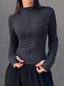 DAZY 女士純色拉鍊立領運動風夾克