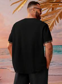 Manfinity VCAY Men Plus Size Summer Sports Leisure Knitted Geometric Printed Short Sleeve T-Shirt