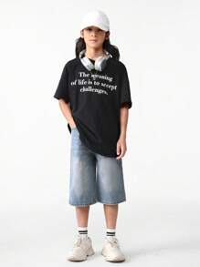 SHEIN Quần short denim giặt thường ngày mùa hè Tween Boy thời trang - Rửa trung bình - Xem 5