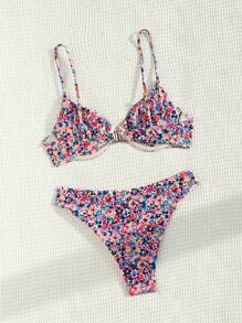 SHEIN Swim Ladies' Floral Print Bikini Set, Summer Beach - Multicolor - View 7