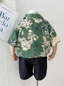 Chàng trai trẻ Mùa hè giản dị Kỳ nghỉ In thực vật Ngắn tay Áo sơ mi - màu xanh lá - Xem 2