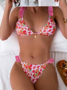 SHEIN Swim Bikini Set With Random Print Bra & Bikini Set Bottom Bikini Set For Summer Beach - Multicolor - View 1