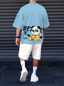 Manfinity Homme Men Simple Printed Short Sleeve And Shorts Suit