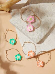 SHEIN VCAY 1pair European And American Personality Flower-Shaped Alloy Earrings For Women