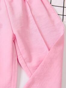 Young Girl Elastic Waist Butterfly Decoration Pleated Tapered Pants - Pink - View 6
