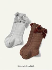 Cozy Pixies 2 pary Jednolity kolor Do kolan Skarpety Z Kokarda Detal Dla Niemowlęta