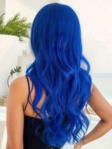 1 Piece Synthetic Blue Wig, 28 Inches, Centre Parting, Long Curly Hair Without Bangs For Party, Cosplay And Daily Wear, Suitable For Halloween And Christmas