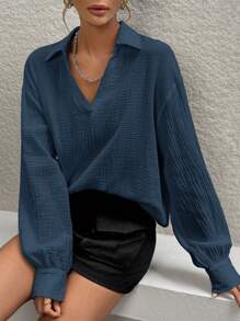 SHEIN Essnce V-Neck Long Sleeve Shirt For Spring And Summer