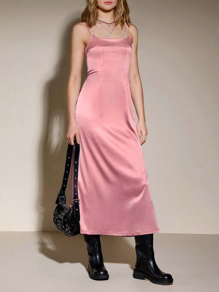Women Solid Color Long Cami Dress For Summer