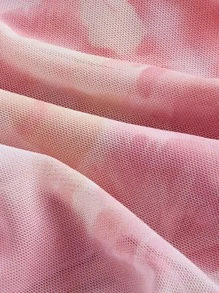 SHEIN MOD Pink Ombre Print Front Knot Elastic Mesh Women Bandeau Top