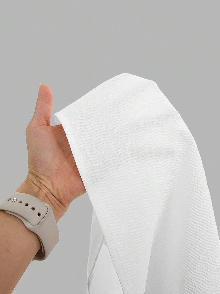 Women Plus Size Round Neck Loose White Shirt With Ruffle Sleeve For Holiday, Date And Casual Occasions