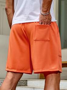 Manfinity Homme Men Solid Color Simple Casual Plus Size Shorts Baggy Sweat Plain Burnt Orange Going Out - Orange - View 2